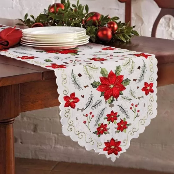 OurWarm Christmas Embroidered Table Runners Poinsettia Holly Leaf Table Runner for Holiday Christmas Decorations 15 x 70 InchOurWarm Christmas Embroidered Table Runners Poinsettia Holly Leaf Table Runner for Holiday Christmas Decorations 15 x 70 Inch