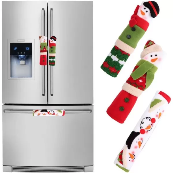 OurWarm Christmas Fridge Handle Covers Set of 3 Santa Snowman Fridge Door Handle Cover Kitchen Appliance Handle Covers for Christmas Decorations3 PCS