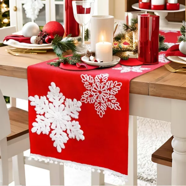 OurWarm Christmas Table Runner 72 Inches Long Red Table Runner with 3D Snowflake Christmas Runner Holiday Table Runners for Christmas Dining Table DecorationsOurWarm Christmas Table Runner 72 Inches Long Red Table Runner with 3D Snowflake Christmas Runner Holiday Table Runners for Christmas Dining Table Decorations