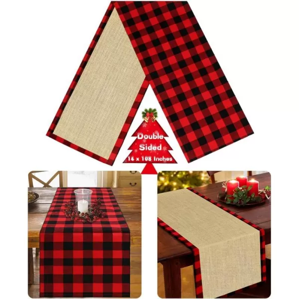 OurWarm Christmas Table Runner Cotton Burlap Buffalo Check Reversible Waterproof Red Black Plaid Table Runner for Christmas Holiday Table Decorations Birthday Party Supplies 14 x 108 InchOurWarm Christmas Table Runner Cotton Burlap Buffalo Check Reversible Waterproof Red Black Plaid Table Runner for Christmas Holiday Table Decorations Birthday Party Supplies 14 x 108 Inch