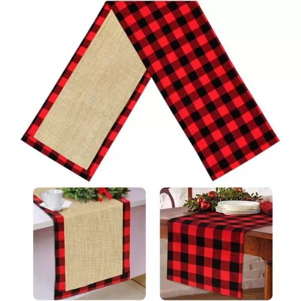 OurWarm Christmas Table Runner Red Black Cotton Buffalo Check Plaid and Burlap Double Sided Table Runner for Holiday Winter Home Decorations 14 x 72 InchOurWarm Christmas Table Runner Red Black Cotton Buffalo Check Plaid and Burlap Double Sided Table Runner for Holiday Winter Home Decorations 14 x 72 Inch