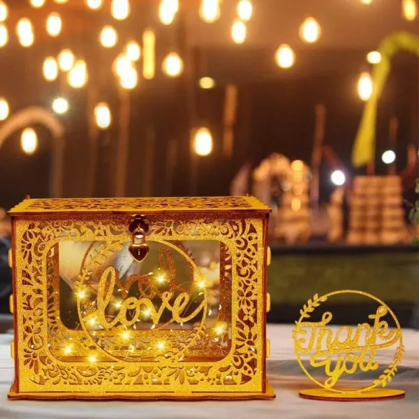 OurWarm Gold Wedding Card Box with Lock and String Light Wood Gift Card Box for Wedding Reception DIY Wedding Envelope Money Card Box for Party Graduation Birthday Baby Shower DecorationsOurWarm Gold Wedding Card Box with Lock and String Light Wood Gift Card Box for Wedding Reception DIY Wedding Envelope Money Card Box for Party Graduation Birthday Baby Shower Decorations