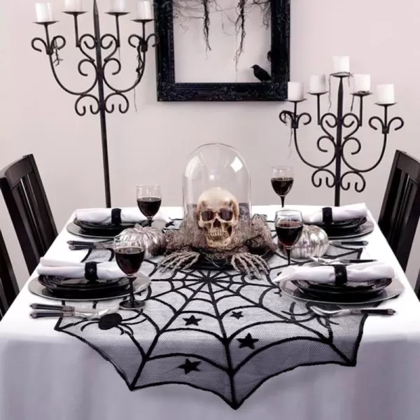 OurWarm Lace Spider Web Table Topper Cloth 40Inch Round Black Halloween Tablecloth for Halloween Table DecorationsOurWarm Lace Spider Web Table Topper Cloth 40Inch Round Black Halloween Tablecloth for Halloween Table Decorations