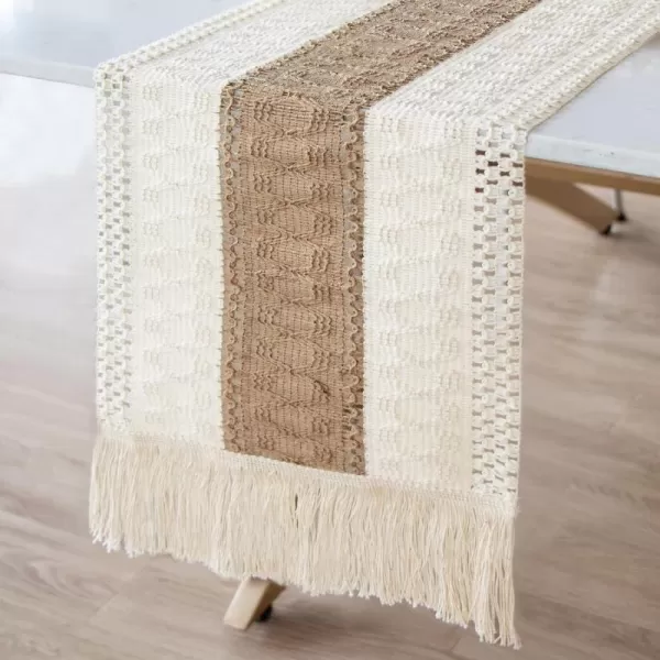 OurWarm Macrame Table Runner Farmhouse Style Natural Burlap Boho Table Runner Modern Farmhouse Decor Rustic Woven Cotton Crochet Lace for Bohemian RusticBridal Shower Wedding Dinner 72 x 1272 INCHES Creamywhite