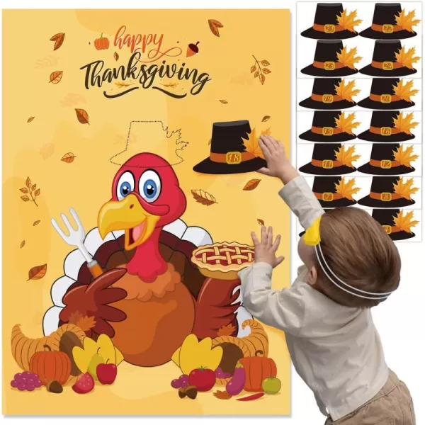 OurWarm Thanksgiving Party Games Kids Pin The Pilgrimage Hat on The Turkey Game Funny Fall Festival Games for Kids Thanksgiving Turkey Pin Game Turkey Party Supplies ActivitiesTurkey 1