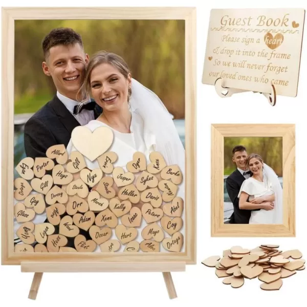 OurWarm Wedding Guest Book Alternative White Wooden Wedding Frame Guest Book Drop Box with Stand 71 Wooden Hearts and Plywood Box Wedding Signs Guest Book for Wedding Reception and CeremonyYellow Natural