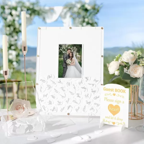 OurWarm White Wedding Guest Book Alternative Guest Book Wedding Reception Acrylic Guest Book Signs for Wedding Decor with 100 Hearts Baby Shower Rustic Wedding Decorations for Ceremony Outside118 x1575 inches