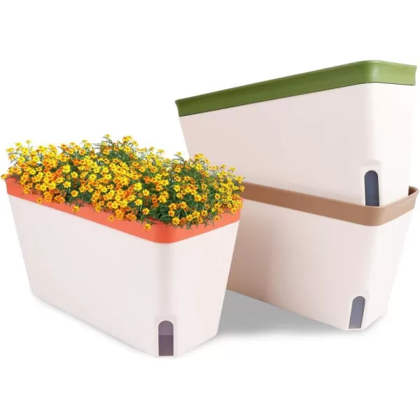 OurWarm Windowsill Herb Planter Box Set of 3 Self Watering Plant Pots 105 Inch Rectangular Planter Pots Decorative Garden Flower Pots for Indoor Plants Herbs Vegetables Flowers 3 ColorsOurWarm Windowsill Herb Planter Box Set of 3 Self Watering Plant Pots 105 Inch Rectangular Planter Pots Decorative Garden Flower Pots for Indoor Plants Herbs Vegetables Flowers 3 Colors