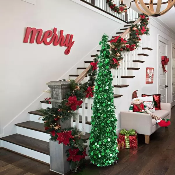 Aytai 5ft Collapsible Christmas Tree Green Tinsel Coastal Christmas Tree for Holiday DecorationsAytai 5ft Collapsible Christmas Tree Green Tinsel Coastal Christmas Tree for Holiday Decorations