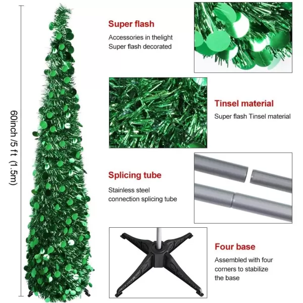 Aytai 5ft Collapsible Christmas Tree Green Tinsel Coastal Christmas Tree for Holiday DecorationsAytai 5ft Collapsible Christmas Tree Green Tinsel Coastal Christmas Tree for Holiday Decorations