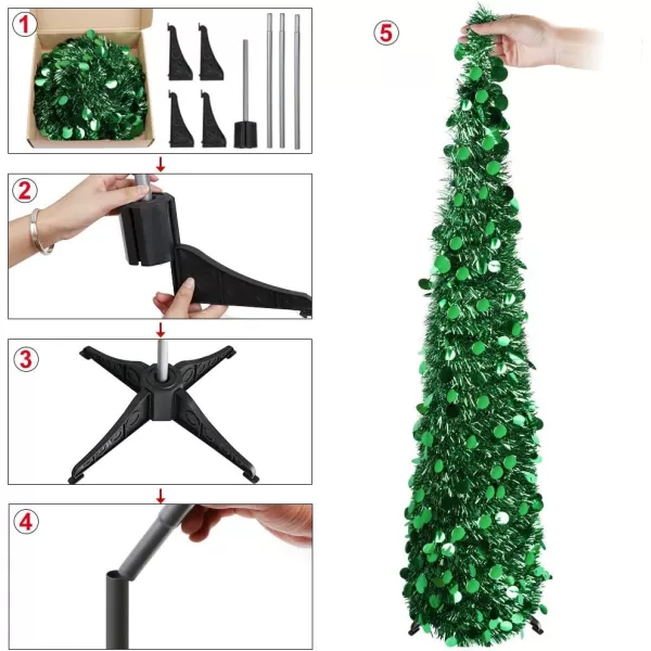 Aytai 5ft Collapsible Christmas Tree Green Tinsel Coastal Christmas Tree for Holiday DecorationsAytai 5ft Collapsible Christmas Tree Green Tinsel Coastal Christmas Tree for Holiday Decorations