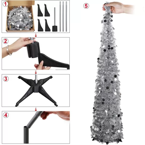 Aytai 5ft Collapsible Christmas Tree Silver Tinsel Coastal Christmas Tree for Holiday DecorationsAytai 5ft Collapsible Christmas Tree Silver Tinsel Coastal Christmas Tree for Holiday Decorations