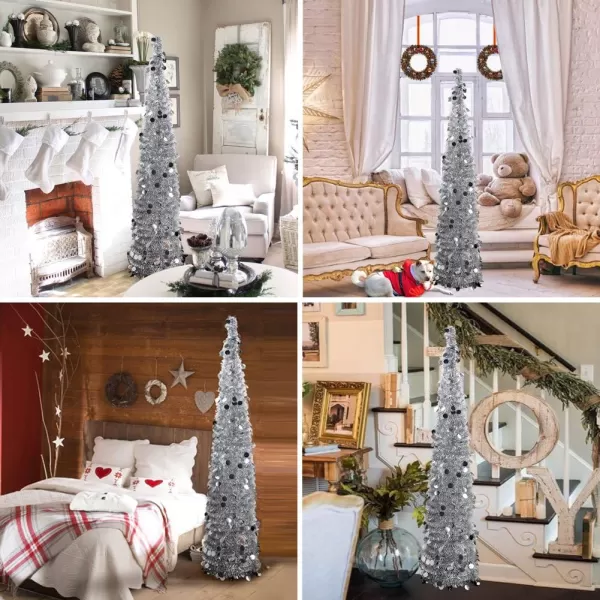 Aytai 5ft Collapsible Christmas Tree Silver Tinsel Coastal Christmas Tree for Holiday DecorationsAytai 5ft Collapsible Christmas Tree Silver Tinsel Coastal Christmas Tree for Holiday Decorations