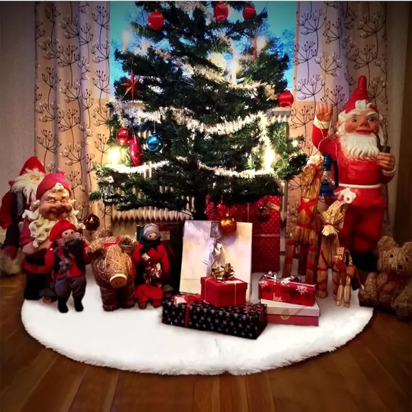 Aytai Christmas Tree Skirt 48 Inch White Faux Fur Christmas Tree Skirt Luxury Tree Skirts for Holiday Christmas Decorations60IN