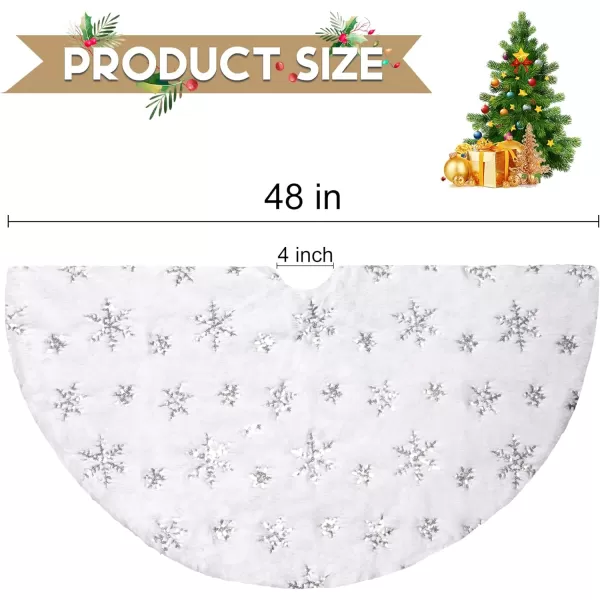 OurWarm 48 Inches Christmas Tree Skirt White Luxury Faux Fur Tree Skirt with Gold Snowflakes Super Soft Thick Plush Tree Skirt for Xmas Party Home DecorationsWhite