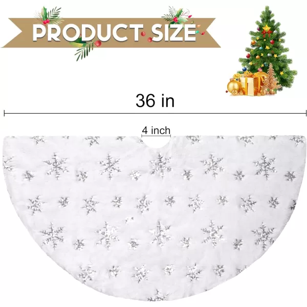 OurWarm 48 Inches Christmas Tree Skirt White Luxury Faux Fur Tree Skirt with Gold Snowflakes Super Soft Thick Plush Tree Skirt for Xmas Party Home DecorationsSilver