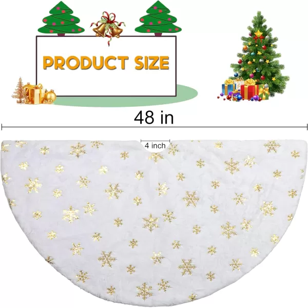 OurWarm 48 Inches Christmas Tree Skirt White Luxury Faux Fur Tree Skirt with Gold Snowflakes Super Soft Thick Plush Tree Skirt for Xmas Party Home DecorationsGold48inch