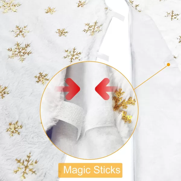 OurWarm 48 Inches Christmas Tree Skirt White Luxury Faux Fur Tree Skirt with Gold Snowflakes Super Soft Thick Plush Tree Skirt for Xmas Party Home DecorationsGold48inch