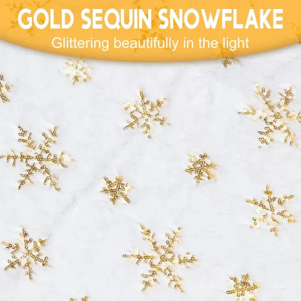 OurWarm 48 Inches Christmas Tree Skirt White Luxury Faux Fur Tree Skirt with Gold Snowflakes Super Soft Thick Plush Tree Skirt for Xmas Party Home DecorationsGold48inch