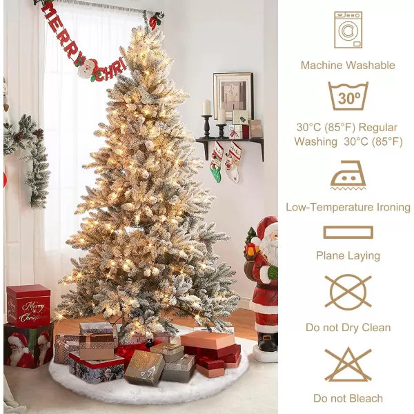 OurWarm 48 Inches Christmas Tree Skirt White Luxury Faux Fur Tree Skirt with Gold Snowflakes Super Soft Thick Plush Tree Skirt for Xmas Party Home DecorationsWhite