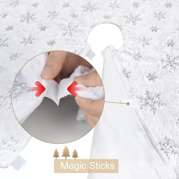 OurWarm 48 Inches Christmas Tree Skirt White Luxury Faux Fur Tree Skirt with Gold Snowflakes Super Soft Thick Plush Tree Skirt for Xmas Party Home DecorationsWhite