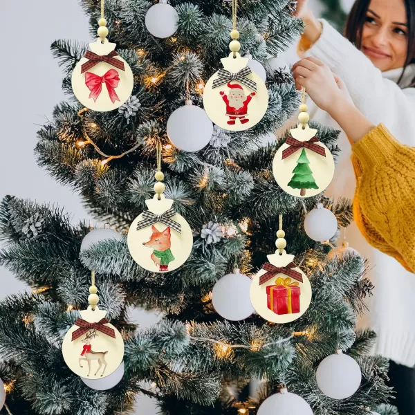 OurWarm 50pcs Round Christmas Wooden Ornaments for Crafts 4 Unfinished Wood Ornaments Blank Predrilled Natural Wood Slices DIY Christmas Tree Ornaments Hanging DecorationsWoodFabric