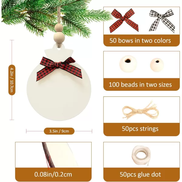 OurWarm 50pcs Round Christmas Wooden Ornaments for Crafts 4 Unfinished Wood Ornaments Blank Predrilled Natural Wood Slices DIY Christmas Tree Ornaments Hanging DecorationsWoodFabric