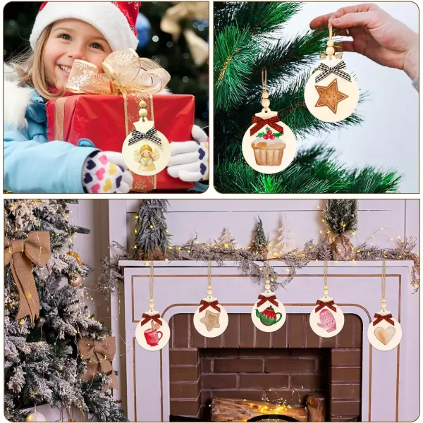 OurWarm 50pcs Round Christmas Wooden Ornaments for Crafts 4 Unfinished Wood Ornaments Blank Predrilled Natural Wood Slices DIY Christmas Tree Ornaments Hanging DecorationsWoodFabric