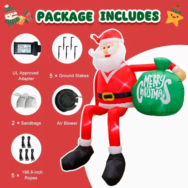 OurWarm 5FT Christmas Inflatables Outdoor Decorations Reindeer Santa Broke Out Window Inflatable Christmas Blow up Yard Decorations Inflatable Christmas Decorations for Windows Outdoor Party Decor8FT Climbing Santa