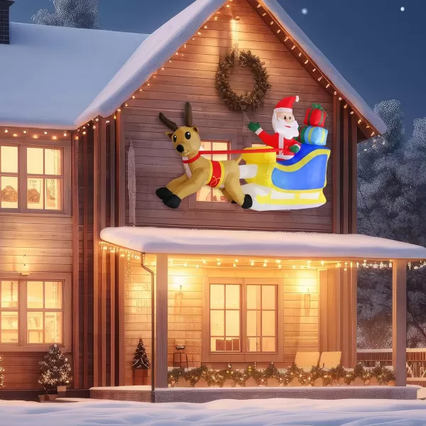 OurWarm 5FT Christmas Inflatables Outdoor Decorations Reindeer Santa Broke Out Window Inflatable Christmas Blow up Yard Decorations Inflatable Christmas Decorations for Windows Outdoor Party Decor5FT Reindeer Santa