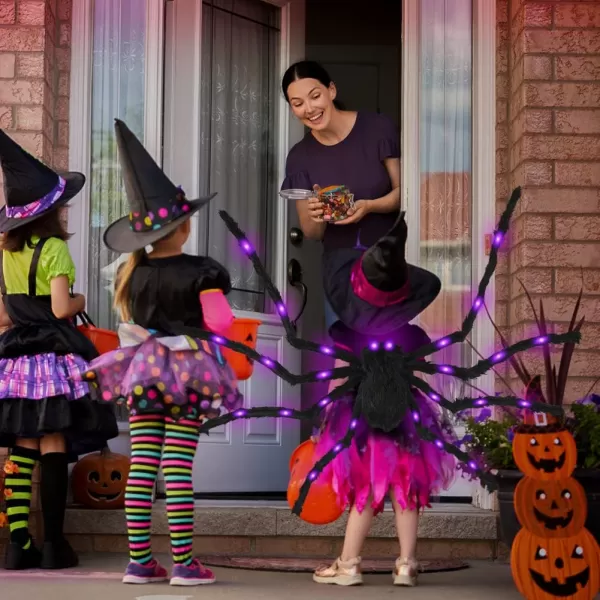 OurWarm 5ft Halloween Spider Decorations Fake Giant Spider with Purple LED Lights for Outside House Light up Black Hairy Spider for Halloween Indoor Outdoor Yard Party Haunted House DecorSpider with Purple Lights