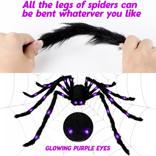 OurWarm 5ft Halloween Spider Decorations Fake Giant Spider with Purple LED Lights for Outside House Light up Black Hairy Spider for Halloween Indoor Outdoor Yard Party Haunted House DecorSpider with Purple Lights