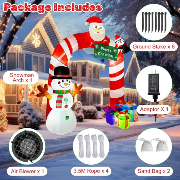 OurWarm 8FT Christmas Inflatables Candy Cane Archway Santa Penguin and Snowman Inflatable Arch Blow Up Yard Decorations with Builtin LED Lights Outdoor Yard Lawn Garden Party Holiday Xmas DecorCandy Cane Arch