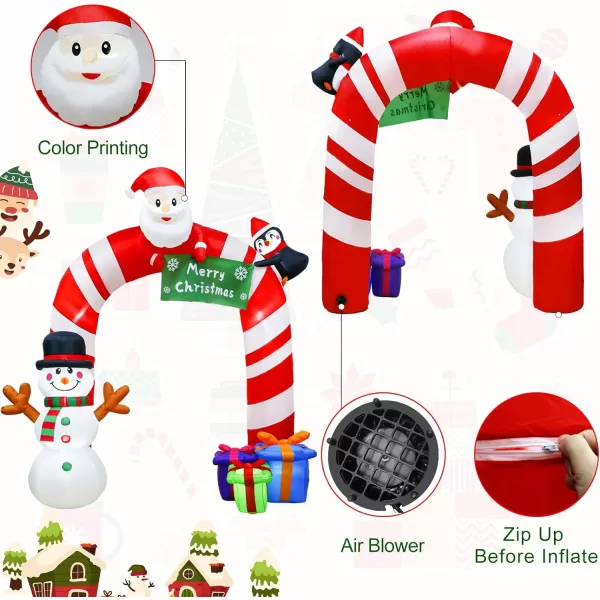 OurWarm 8FT Christmas Inflatables Candy Cane Archway Santa Penguin and Snowman Inflatable Arch Blow Up Yard Decorations with Builtin LED Lights Outdoor Yard Lawn Garden Party Holiday Xmas DecorCandy Cane Arch