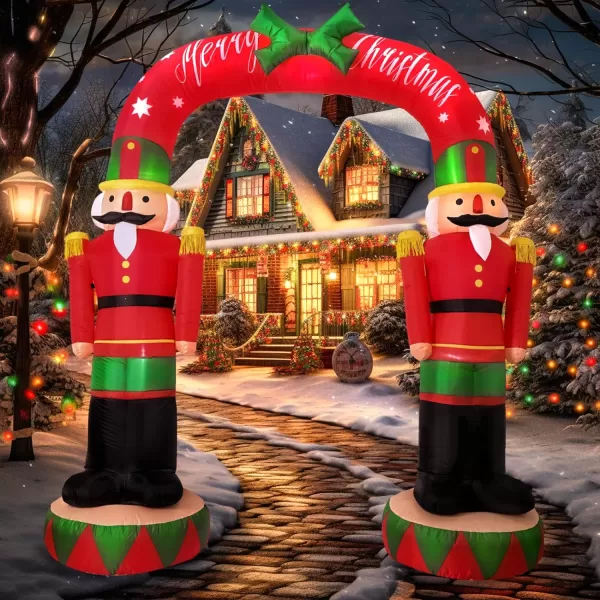 OurWarm 8FT Christmas Inflatables Candy Cane Archway Santa Penguin and Snowman Inflatable Arch Blow Up Yard Decorations with Builtin LED Lights Outdoor Yard Lawn Garden Party Holiday Xmas DecorNutcracker Soldier