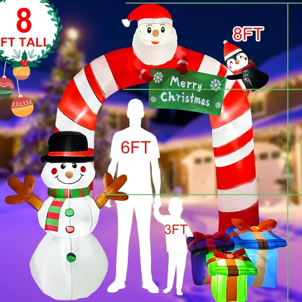 OurWarm 8FT Christmas Inflatables Candy Cane Archway Santa Penguin and Snowman Inflatable Arch Blow Up Yard Decorations with Builtin LED Lights Outdoor Yard Lawn Garden Party Holiday Xmas DecorCandy Cane Arch