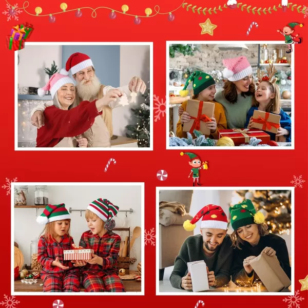 OurWarm Funny Christmas Hats Adults and Kids Elf Hats for Adults 3 or 8 Pcs Christmas Knit Beanie Holiday Hat for WomenColorful