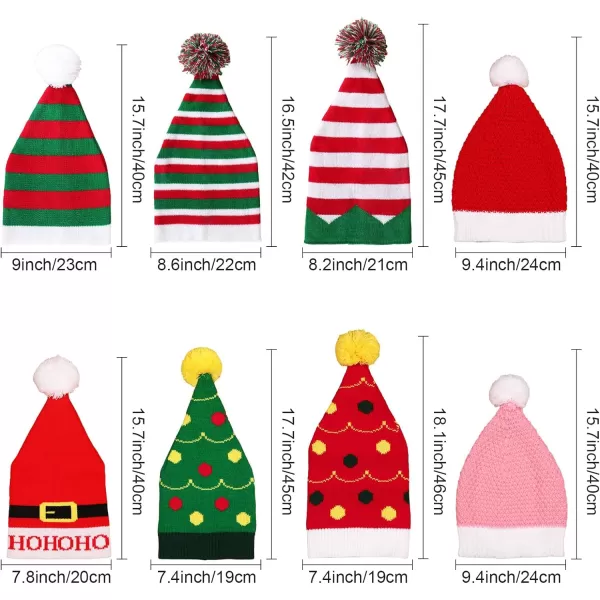 OurWarm Funny Christmas Hats Adults and Kids Elf Hats for Adults 3 or 8 Pcs Christmas Knit Beanie Holiday Hat for WomenColorful