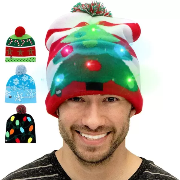 OurWarm Funny Christmas Hats Adults and Kids Elf Hats for Adults 3 or 8 Pcs Christmas Knit Beanie Holiday Hat for WomenRed