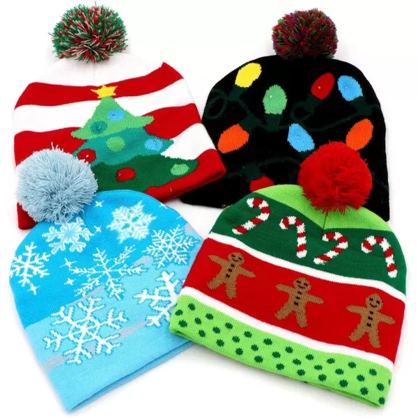 OurWarm LED Beanie Lightup Christmas Hats Xmas Santa Ugly Hat Beanies 6 Colorful Lights Flashing Cap for New Year PartyDark Blue