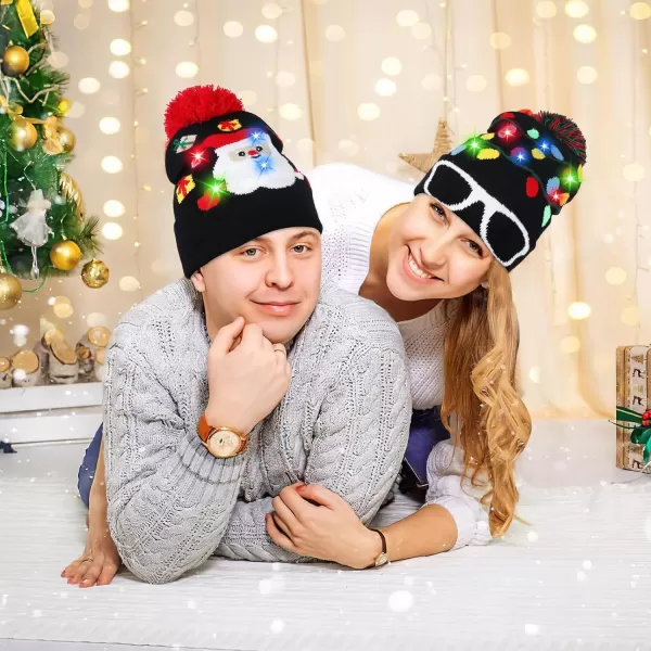OurWarm LED Lightup Christmas Hats Xmas Santa Ugly Hat Beanies 10 Colorful Lights Flashing Cap for New Year Party Green Color5 Colors