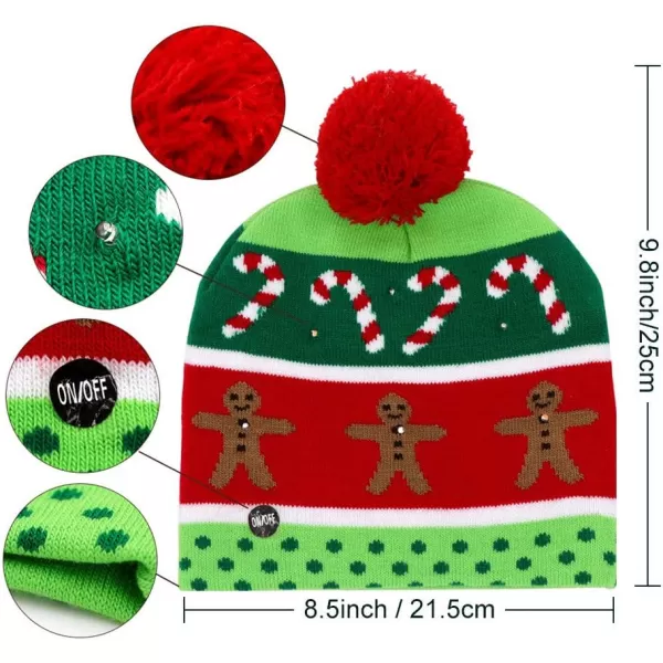 OurWarm LED Lightup Christmas Hats Xmas Santa Ugly Hat Beanies 10 Colorful Lights Flashing Cap for New Year Party Green ColorGreen