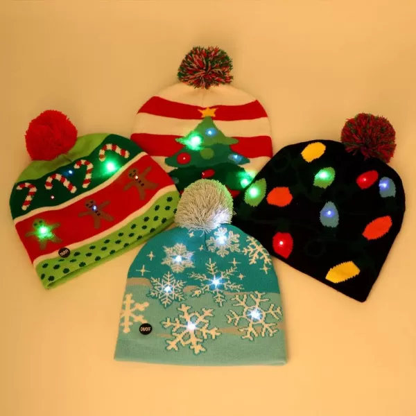 OurWarm LED Lightup Christmas Hats Xmas Santa Ugly Hat Beanies 10 Colorful Lights Flashing Cap for New Year Party Green ColorGreen