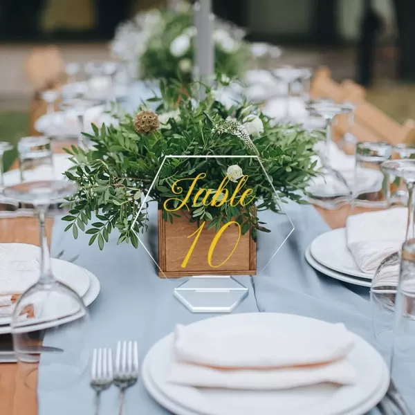 OurWarm Large Acrylic Wedding Table Numbers 120 Elegant Gold Printed Calligraphy Place Cards with Stand Hexagon Multifunctional Clear Acrylic Sign and Holder Ideal for Wedding Reception EventsMedium 46x42inch