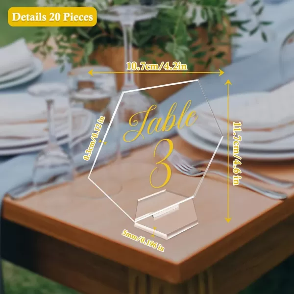 OurWarm Large Acrylic Wedding Table Numbers 120 Elegant Gold Printed Calligraphy Place Cards with Stand Hexagon Multifunctional Clear Acrylic Sign and Holder Ideal for Wedding Reception EventsMedium 46x42inch