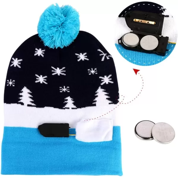 OurWarm Light Up Christmas Hat LED Christmas Beanie Unisex Knitted Beanie Holiday Hat for Xmas PartyBlue