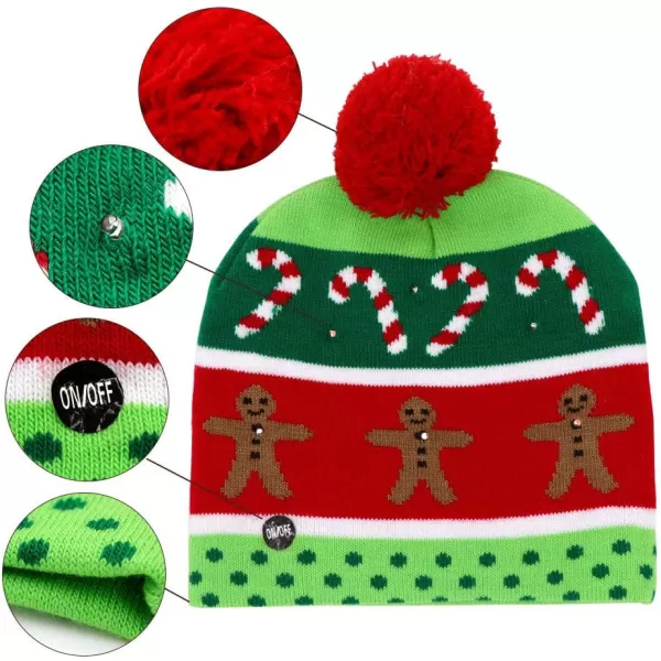 OurWarm Light Up Christmas Hat LED Christmas Beanie Unisex Knitted Beanie Holiday Hat for Xmas PartyGreen