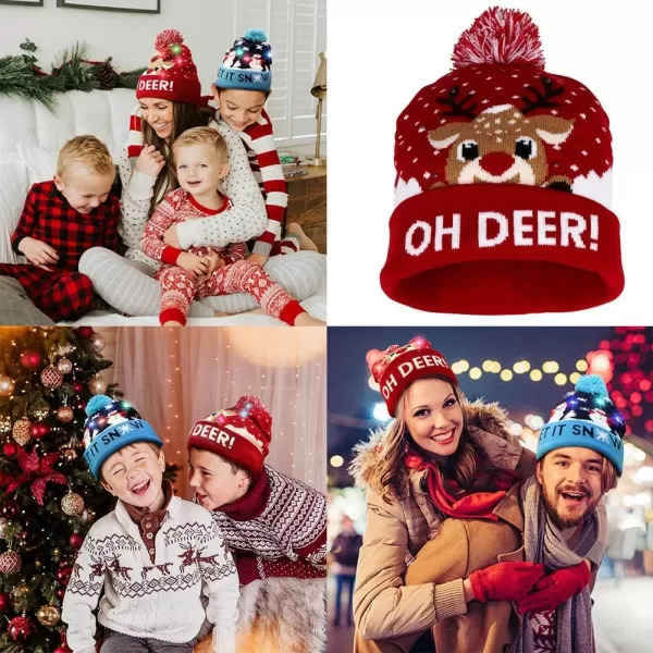 OurWarm Light Up Christmas Hat LED Christmas Beanie Unisex Knitted Beanie Holiday Hat for Xmas PartyRed