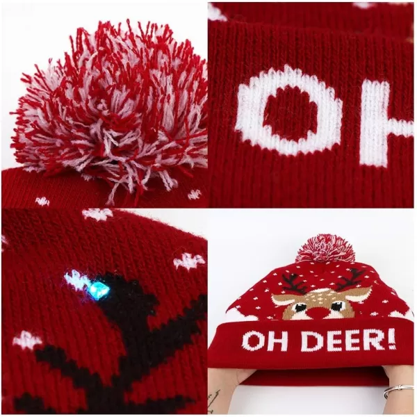 OurWarm Light Up Christmas Hat LED Christmas Beanie Unisex Knitted Beanie Holiday Hat for Xmas PartyRed