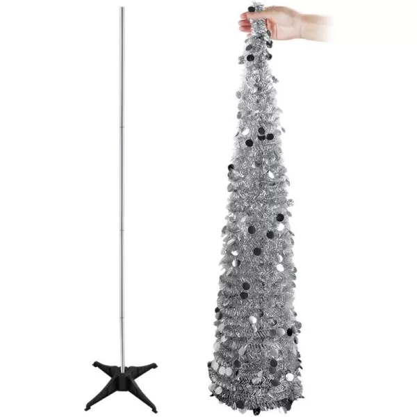 Aytai 5ft Collapsible Christmas Tree Silver Tinsel Coastal Christmas Tree for Holiday DecorationsAytai 5ft Collapsible Christmas Tree Silver Tinsel Coastal Christmas Tree for Holiday Decorations